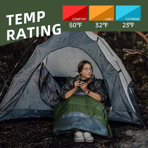 Miniatura 3 de BISINNA Saco de dormir de invierno de 0 grados (480GSM) para adultos, saco de dormir para acampar en clima frío, cómodo, cálido, portátil, con Verde