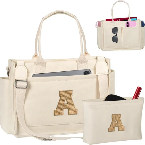 Easter Basket Stuffers, Initial Tote Bag with Makeup Bag, Birthday Gifts for Women, Teen Girl Gifts Trendy Stuff
