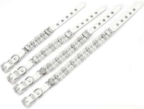 Miniatura 5 de Collares de perlas para perros pequeños, collar de gato con diamantes de imitación, bonitos collares de cristal para cachorros, hembras pequeñas