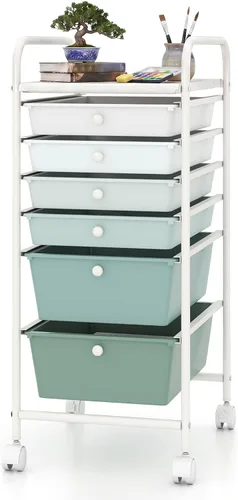 Miniatura 23 de COSTWAY Carrito de almacenamiento rodante con 4 cajones, carrito de almacenamiento de plástico y organizador con 4 cajones extraíbles, carrito