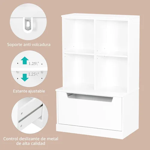 Miniatura 5 de UTEX Estantería para niños y organizador de almacenamiento de juguetes, estantería para niños pequeños con cubículos, estante de madera ajustable