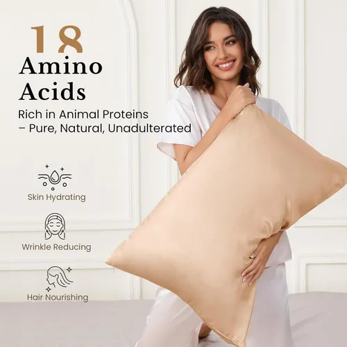 Miniatura 3 de THXSILK Funda de almohada 100% seda de morera para cabello y piel, seda de morera grado 6A+ 25 momme, caja de regalo, funda de almohada de seda Beige