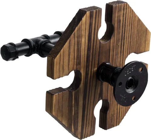 Miniatura 7 de MyGift Bandeja de madera quemada maciza para servir whisky y cerveza con asa de transporte industrial de tubo de metal negro y 4 vasos de cerveza