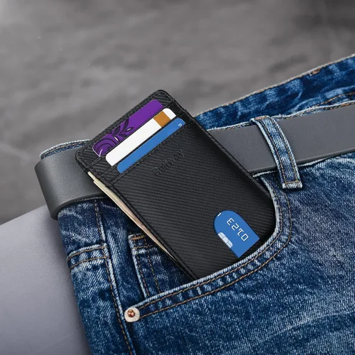 Miniatura 123 de Buffway Billetera delgada para hombre, minimalista con bolsillo frontal delgado, tarjetero de cuero con bloqueo RFID para viajes de trabajo