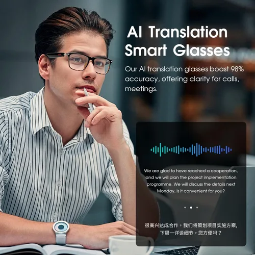 Miniatura 7 de Gafas Inteligentes AI para Hombres y Mujeres, Gafas de Traducción AI Fotocromáticas, Soporta 165+ Idiomas, Control Táctil y Resistente al Agua IPX5