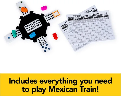 Miniatura 4 de Spin Master Games, juego de dominó de tren mexicano en estuche de transporte de aluminio, incluye trenes coloridos para una noche de juego familiar