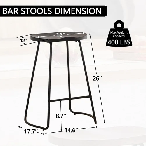 Miniatura 2 de HeuGah Juego de 2 taburetes de bar, taburetes de bar de 26" de altura de mostrador con pata de metal, taburetes de bar rústicos sin respaldo