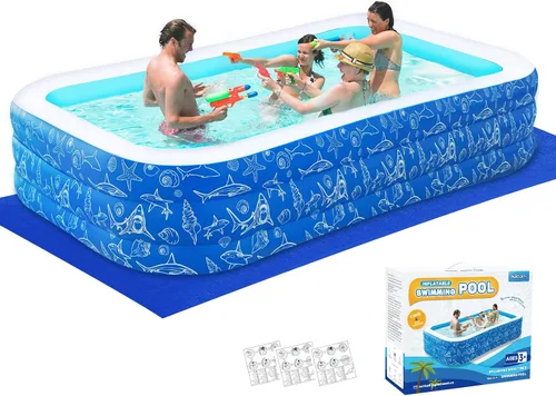 Miniatura 8 de Piscina inflable para niños y adultos, 102 x 63 x 22 pulgadas, piscinas inflables familiares de tamaño completo para niños, piscina gruesa