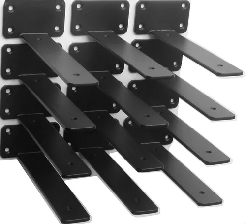 Miniatura 19 de Paquete de 2 - Soportes de estante en L ocultos negros de 4 pulgadas (1/5 pulgada de grosor) Soportes de estante flotante de hierro Soportes