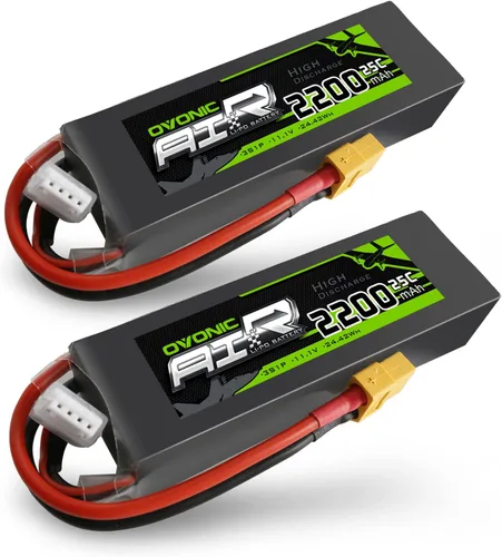 OVONIC 3S Lipo Battery 25C 2200mAh 11.1V Lipo Batería con conector XT60 para avión RC helicóptero cuadricóptero RC coche, camión, barco (2 paquetes)