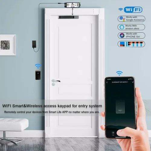 Miniatura 2 de Control de acceso WiFi de 2.4 GHz, fuerza de retención de 400 libras, kit de sistema de bloqueo magnético eléctrico de puerta con control remoto