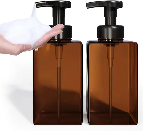Kzeirm Dispensador de jabón espumoso ámbar, dispensador de jabón de manos de espuma recargable, juego de 2 botellas vacías con bomba de espuma,