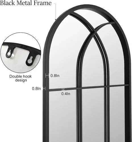 Miniatura 5 de Espejo de longitud completa, 56x22", espejo grande arqueado, espejos de cuerpo completo de panel de ventana negro para pared, espejos de pie