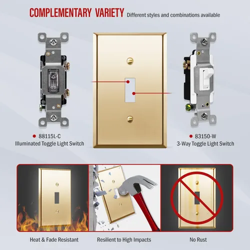 Miniatura 148 de ENERLITES Placa de Pared Metálica para Interruptor de Luz de Palanca, Acero Inoxidable 201, Resistente a la Corrosión, Tamaño Estándar 1-Gang 4.50