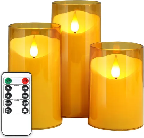 Miniatura 15 de NURADA Velas sin llama con temporizador remoto: vela de pilar LED de mecha 3D que funciona con pilas, juego de velas falsas de acrílico irrompible