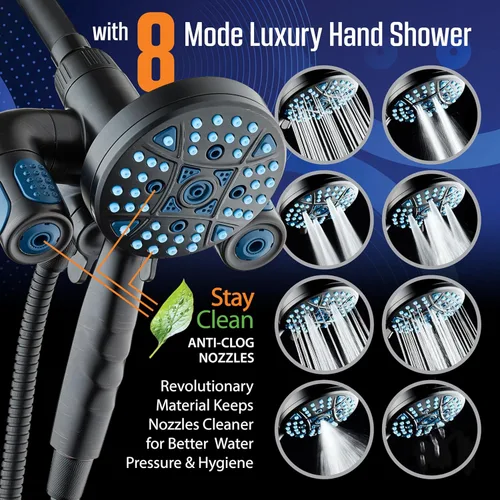 Miniatura 6 de AquaCare Polaris - Sistema combinado de 3 vías con cabezal de ducha y ducha de mano multizona de alta presión de 208 ajustes, mango de acoplamiento