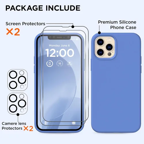 Miniatura 5 de Funda para iPhone 12 Pro Max, [2 protectores de cámara + 2 protectores de pantalla], funda protectora de silicona de cuerpo completo a prueba
