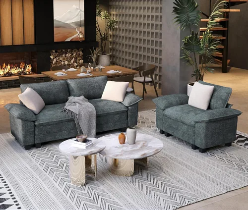 Miniatura 27 de SUNSHINE VALLEY - Juego de 2 sofás para sala de estar, sofá modular de chenilla y silla en forma de nube con apoyabrazos más anchos y cojín, sofá