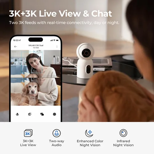 Miniatura 4 de IMILAB Cámara de seguridad 3K+3K para interiores, cámara de doble lente para mascotas/perro/bebé con aplicación Xiaomi Home, cámara de habitación
