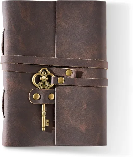 Miniatura 3 de Diario de cuero de 5 x 7 pulgadas, cuaderno de cuero genuino con llave para hombres y mujeres, caja de regalo, 280 páginas de líneas, diario