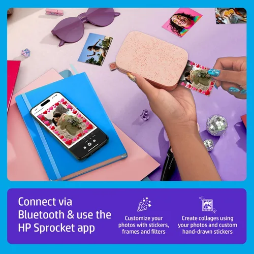 Miniatura 4 de HP Sprocket Impresora fotográfica instantánea portátil 2x3 (Rosado) - Paquete de papel Zink