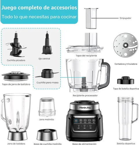 Miniatura 8 de Licuadora y procesador de alimentos todo en uno, licuadora profesional 10 en 1 para batidos, triturar hielo, hacer masa, picar, moler, rebanar