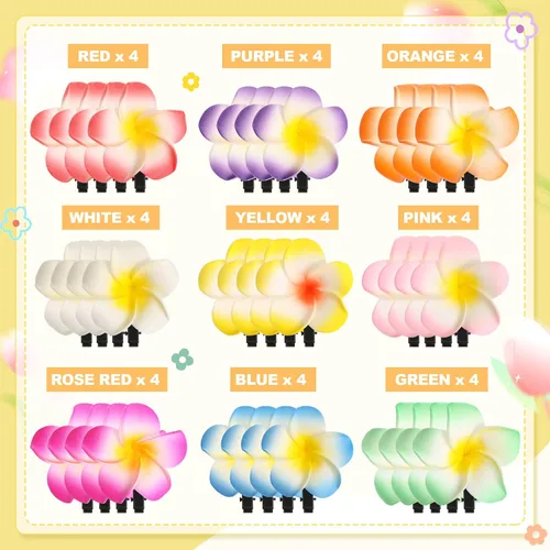 Miniatura 3 de WILLBOND 36 pinzas para el pelo de flores hawaianas, horquillas Frangipani de espuma Plumeria, clips de flores tropicales artificiales para mujeres