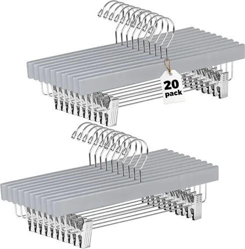 Miniatura 18 de Quality Hangers Perchas de madera para pantalones, paquete de 20 ganchos giratorios para ropa, falda de madera de loto, pantalones, pantalones