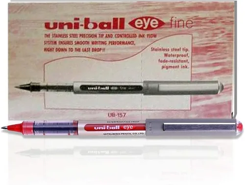Miniatura 9 de uni-ball UB-150 Eye Micro Rollerball, tinta roja Uni Super Ink, punta de 0.020 in, caja de 12 Rojo