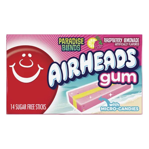 Miniatura 4 de Airheads Caramelos, goma de mascar sabor a limonada de frambuesa, sin azúcar, xilitol, 14 barras por paquete, caja de 12 paquetes