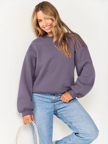 Miniatura 7 de ANRABESS - Sudaderas de vellón de mujer, cuello redondo, de gran tamaño, bonitas, para otoño e invierno, para estudiantes de preparatoria, jóvenes
