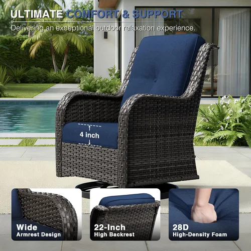 Miniatura 5 de Joyside Silla mecedora giratoria para exteriores para patio, mecedora de mimbre para exteriores con cojines de tela de olefina adecuada para porche