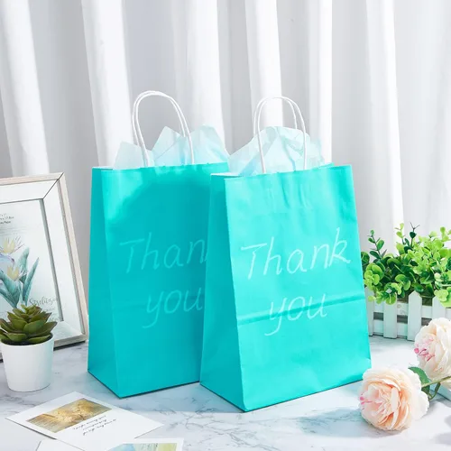 Miniatura 5 de DjinnGlory Paquete de 24 bolsas de regalo de papel azul turquesa de tamaño mediano con asas de 10 x 8 x 4 pulgadas y 24 papel de seda para Verde