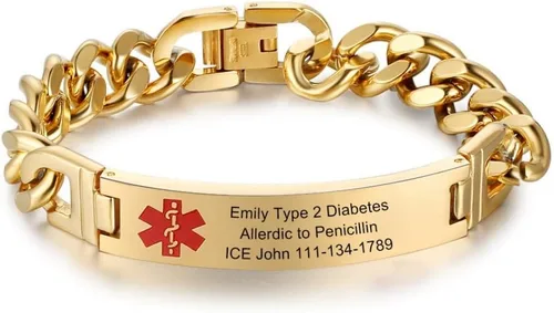 Miniatura 7 de Lam Hub Fong Brazalete de alerta médica de emergencia personalizado - Grabado gratuito, se envía al día siguiente, acero de titanio que no se