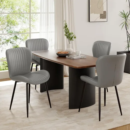 Miniatura 11 de Juego de 2 sillas de comedor modernas tapizadas de piel sintética para cocina, sillas de comedor con respaldo cómodo, color marrón
