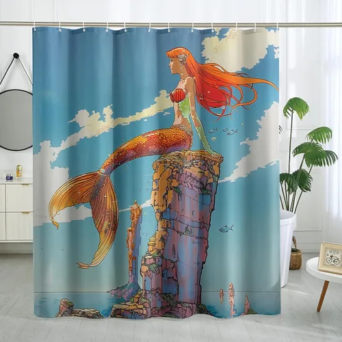 Miniatura 24 de Juego de cortinas de ducha de ballena azul, divertidas cortinas de ducha de dibujos animados de océano para baño, decoración de baño para niños