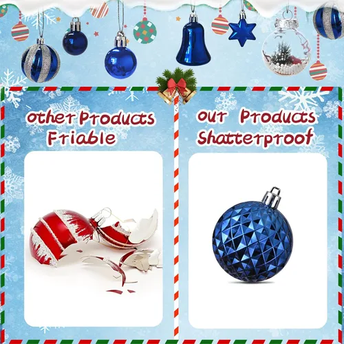 Miniatura 5 de Juego de 111 adornos de bolas de Navidad, conjunto de adornos de Navidad inastillables surtidos, paquete de colgantes lujosos para árbol de Navidad