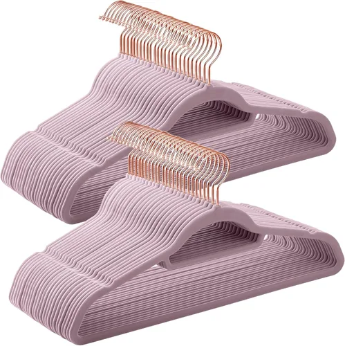 Miniatura 11 de SONGMICS Perchas de Terciopelo, Juego de 50 Perchas para Ropa con Gancho Giratorio de Oro Rosa, Antideslizantes y que Ahorran Espacio, 0.2 Pulgadas