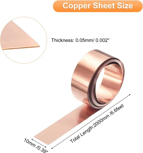 Miniatura 82 de uxcell Rollo de lámina de cobre de 78.740 in x 0.394 in x 0.001 in, 99.9% de tira de cobre puro de cobre intermitente placa de lámina de metal