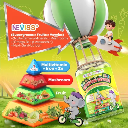 Miniatura 4 de NEVISS Multivitamínico para niños y adolescentes de 4 a 17 años con hierro Omega3 D3K2, Picky Eater Vitamin Super Greens Gomitas, frutas orgánicas