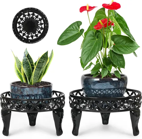 Soporte de metal para plantas para interiores y exteriores, paquete de 2 soportes de hierro resistentes para interiores y exteriores, soporte