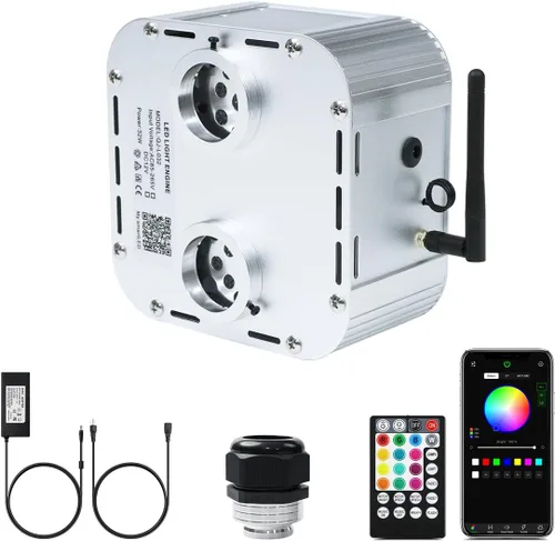 AMKI Motor de fuente de luz de 32W con doble puerto de alta luminosidad, modo de sonido parpadeante, control remoto/APP, RGBW, para kit de luz de