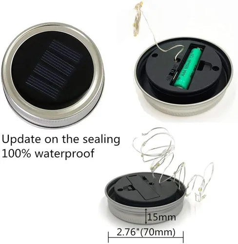 Miniatura 3 de Luces solares para tarros de masón, paquete de 8 tiras de luces impermeables con 8 ganchos para patio, jardín, fiesta, boda, decoración de Navidad