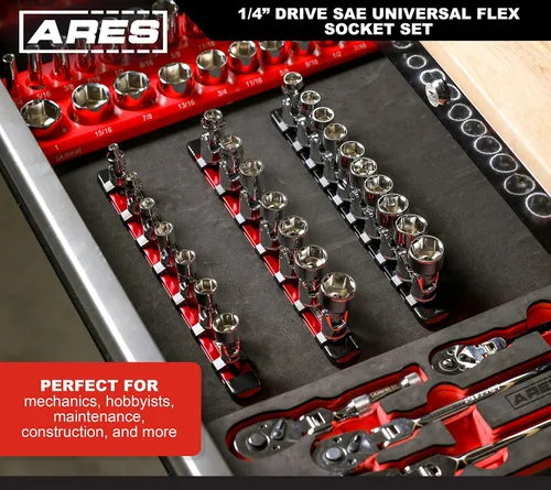Miniatura 6 de ARES 39014 - Juego de dados flexibles universales SAE de 7 piezas con impulsor de 1/4 de pulgada - Dados de 6 puntos de 3/16 de pulgada a 9/16