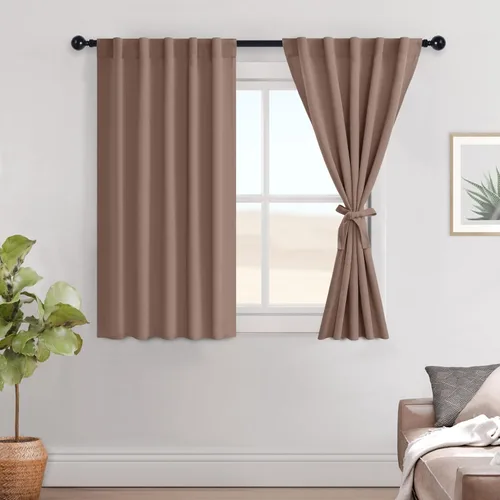Miniatura 142 de Hiasan Cortinas opacas negras para dormitorio, cortinas opacas cortas de 45 pulgadas de largo, con aislamiento térmico, bolsillo para barra