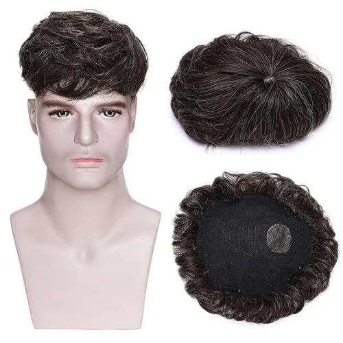 Miniatura 10 de MY-LADY Toupee - Piezas de cabello para hombre, 6.3 x 7.5 pulgadas, sistema de reemplazo de cabello humano real, con clip, color marrón oscuro