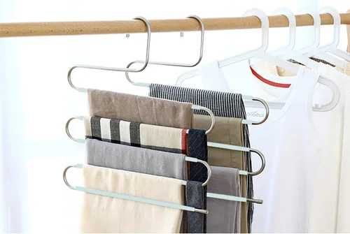Miniatura 5 de Devesanter Paquete de 4 perchas antideslizantes para pantalones en forma de S, organizador de almacenamiento de armario de acero inoxidable