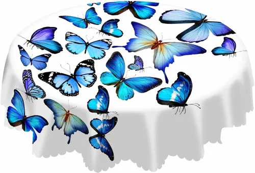 AOYEGO Mantel redondo con diseño de mariposa azul de 60 pulgadas para comedor, fiesta, banquete