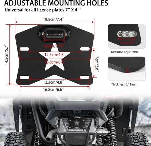 Miniatura 4 de Marco de soporte para matrícula ATV UTV con luz LED, universal para remolque, camión, RV, barco, carrito de golf, motos de nieve, SxS Ranger RZR