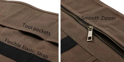 Miniatura 3 de Denifiter Bolsa de herramientas, lona encerada resistente de 16 onzas, organizador de herramientas, (L) 25 pulgadas x 14.5 pulgadas de alto, gris